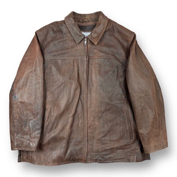 Wilsons M. Julian Heavyweight Quilt Lined Brown Leather Car Coat Zip Jacket 2X